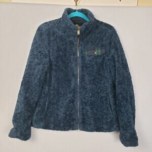 Pendleton Womens Size M Full Zip Fuzzy Fleece Jacket Blue Plaid Accent Cabincore